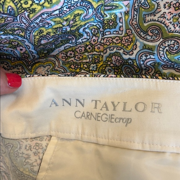 Ann Taylor Carnegie crop green pink paisley pants Size 8 EUC - Picture 6 of 8